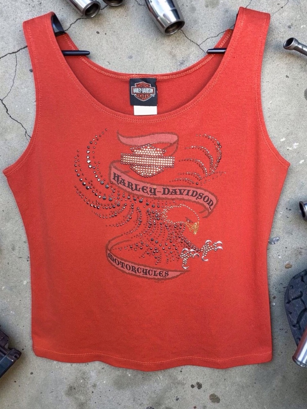 HARLEY-DAVIDSON | Rhinestone Eagle Tank Top | Orange | Size L - Picture 15 of 15
